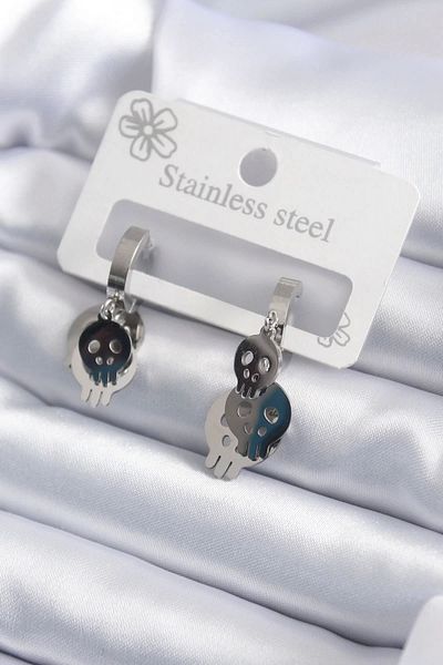 Clariss 316L Steel Silver Color Dangle Skull Model Women's Earrings