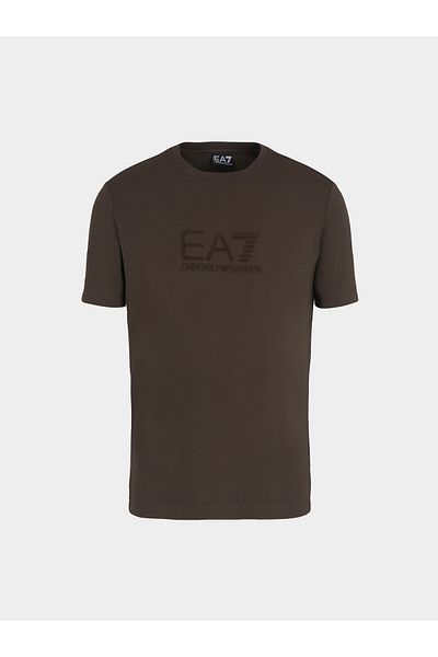 EA7 Ανδρικό μπλουζάκι με στρογγυλή λαιμόκοψη EA7 λογότυπο καφέ - κανονική εφαρμογή, κοντό μανίκι 7M 000092   AF13870-U