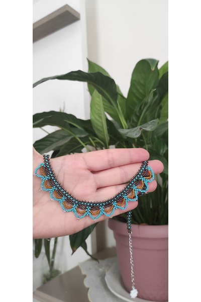 shop TAMAMI EL YAPIMI KUM BONCUKLU YAKA KOLYE