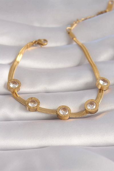 Store 316L Steel Gold Color Zircon Stone Italian Chain Model Women's Bracelet