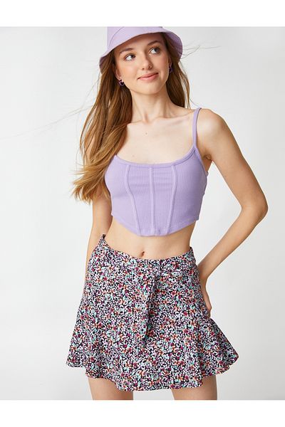 Koton Kurzer Rock mit Blumenmuster, Mini-Taille, Gürtel und Rüschen