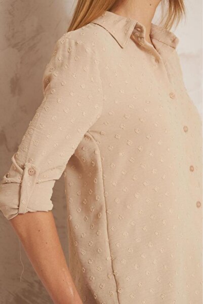 Pasaklı Giyim Жіноча сорочка з довгими рукавами та помпонами, пудровий колір 3621240