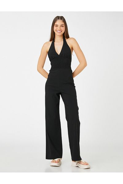 Koton Neckholder-Jumpsuit mit weitem Bein – Bedeckung der Taille