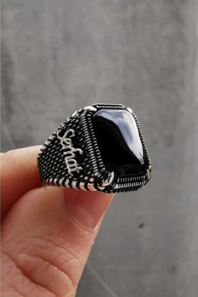 BY MAMEDOV Oniks Doğal Taşlı Isimli Gümüş Erkek Yüzük