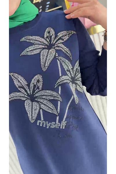 Zeynep Butik Ayşe Akay 100 cm Lily Patterned Tunic - Two Yarn Fabric 1656