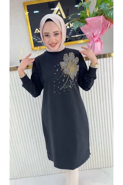 Zeynep Butik Ayşe Akay 100cm Floral Print Tunic - Two Yarn Fabric 1657