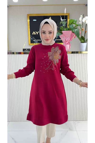 Zeynep Butik Ayşe Akay 100cm Floral Print Tunic - Two Yarn Fabric 1657