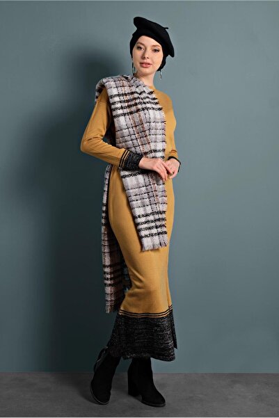 TRENDTESETTÜR Kadın Turuncu (HARDAL) Sim Detaylı Triko Elbise 0551