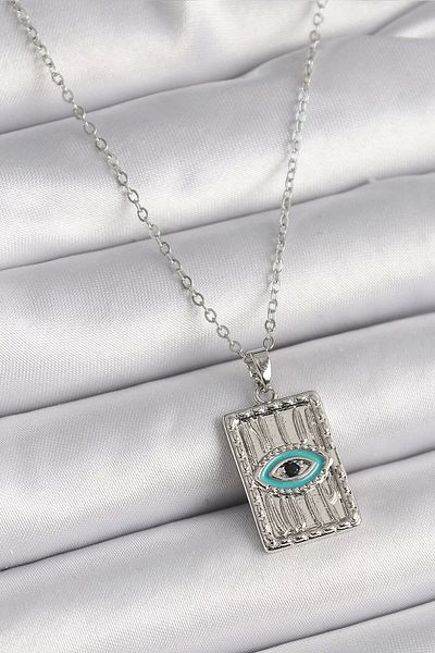 Clariss 316L Steel Silver Color Zircon Stone Eye Engraving Detailed Plate Model Women's Necklace