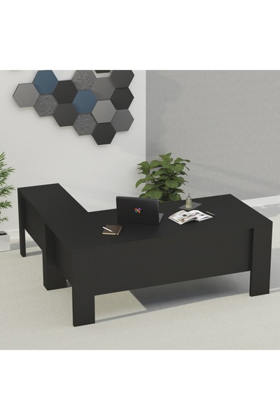 Mahmayi Moderno A01 L-Shaped Workstation Executive Desk with 2 Drawers for Office-Black