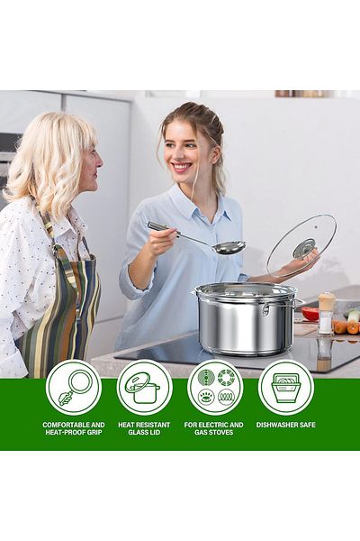 COOYA 14pcs Stainless Steel Pots Pans Set, Heat-Resistant Handles,with Glass Lids, Suit for all Stovetops