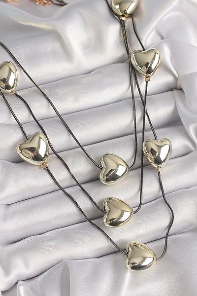 Clariss Brass Smoked Color Chain 3D Gold Color Heart Model Women's Necklace