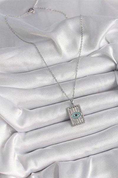 Clariss 316L Steel Silver Color Zircon Stone Eye Engraving Detailed Plate Model Women's Necklace