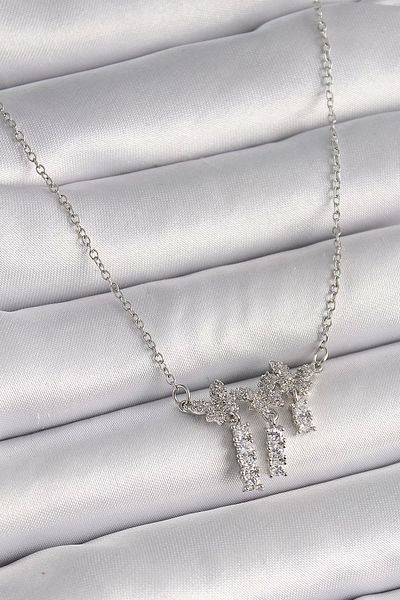 Clariss 316L Steel Silver Color Chain Zircon Stone Butterfly Model Dangle Detail Women's Necklace
