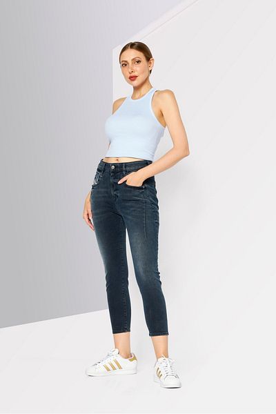 Diesel Women Regular Fit Washed Denim Jeans, Dark Grey