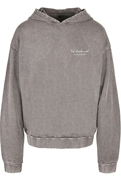 Merchcode Übergroßer Kapuzenpullover „Love Yourself First“ mit Acid-Waschung