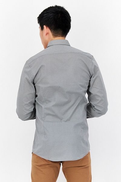 Antony Morato Men Slim Fit Geometric Pattern Long Sleeve Casual Shirt, Grey