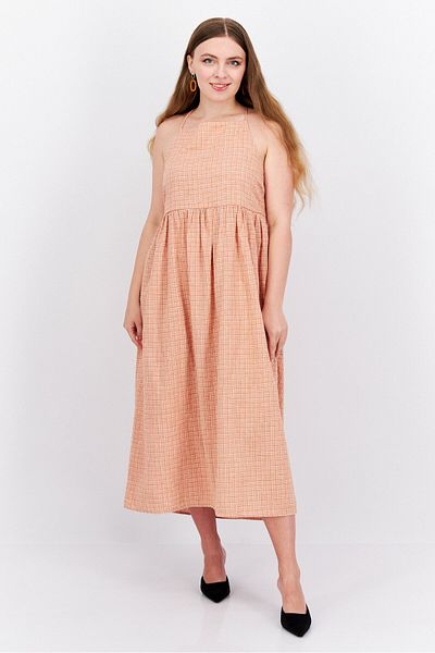 Levi's Women Micro Checkered Midi Dress, Brown