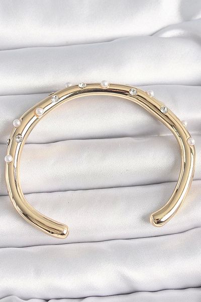 Clariss Brass Gold Color Zircon Stone Pearl Women's Bracelet