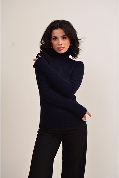 Figo Ribbed Rib Knit High Collar Sweater