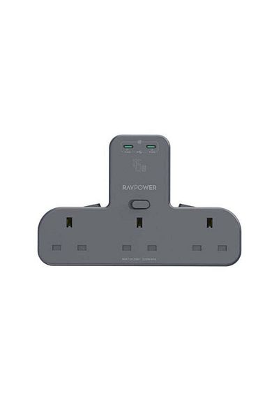 RavPower موسع منفذ الطاقة 45 وات مع 3 منافذ تيار متردد ومنفذين USB-C وميزات أمان متقدمة