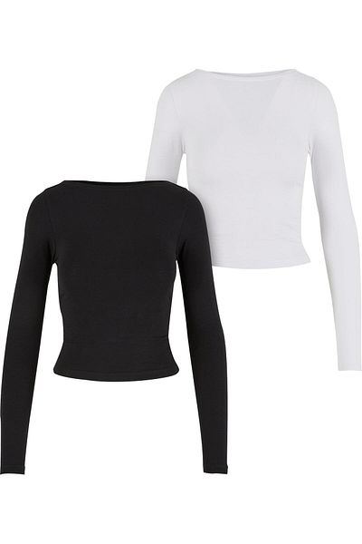 Urban Classics Damen Langarmshirt mit Rüschen, Super Slim, 2er-Pack