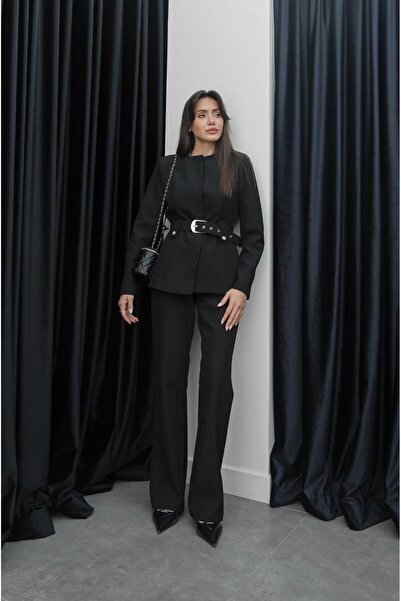 Havoş Black Belt Detailed Jacket Pants Set