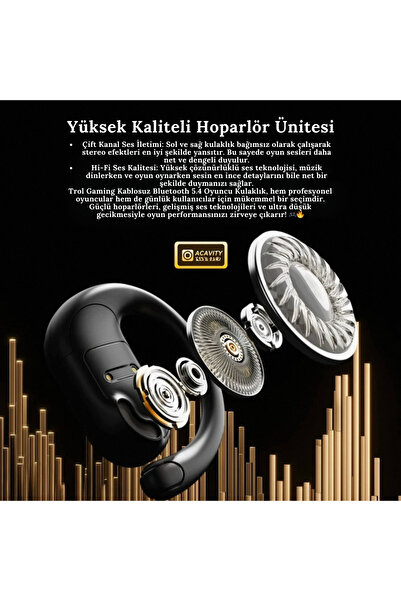 VOOKA Trol Gaming Kablosuz Bluetooth 5.4 Oyuncu Kulaklık, 50 ms Gecikme, Çift Mod, HD Mikrofon ENC/TWS