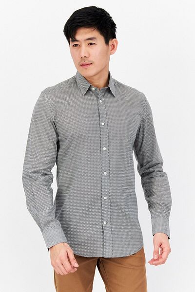 Antony Morato Men Slim Fit Geometric Pattern Long Sleeve Casual Shirt, Grey