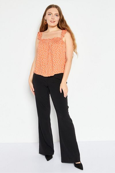 Levi's Women Ruffle Neck Sleeveless Floral Print Top, Rust Combo