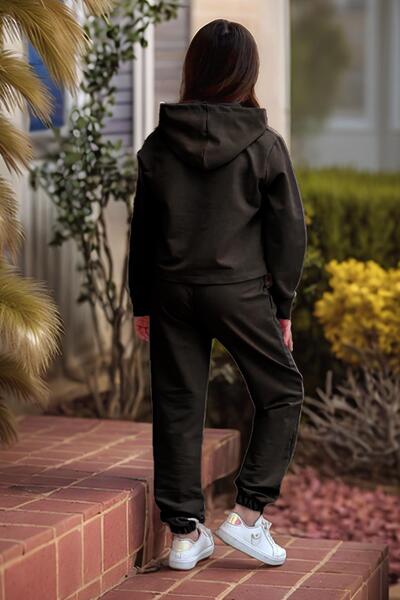 Riccotarz Κοριτσίστικο φανελάκι West Coast Print με κουκούλα Crop Camisole 3 τμχ Μαύρο κοστούμι αθλητικής φόρμας