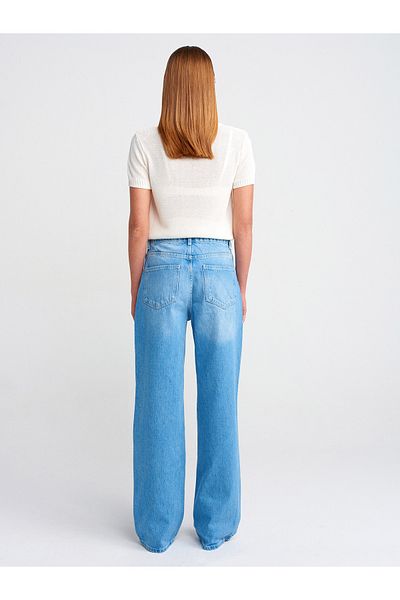 Dilvin 71775 Pantaloni drepți din denim, largi, groși, albaștri