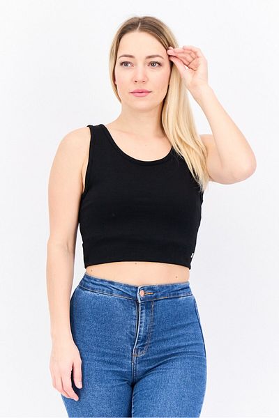 Roxy بلوزة نسائية بدون أكمام بفتحة رقبة دائرية، باللون الأسود