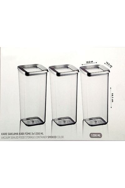 VİP AHMET Vip Ahmet 3X1200Ml Smoked Square Storage Container - 371