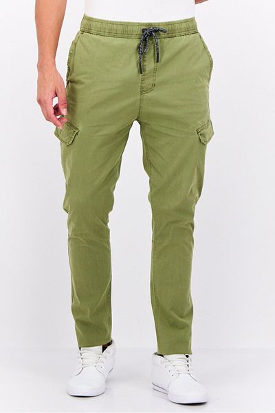 Civil Society Men Regular Fit Plain Twill Cargo Pants, Olive