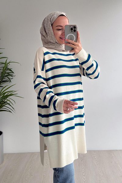 Ka Hijab Lady Hijab Knitwear Tunic - Blue