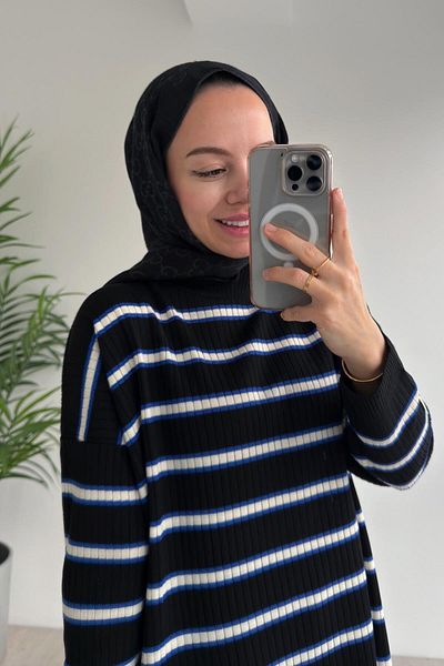 Ka Hijab Lady Hijab Knitwear Tunic - Μαύρο/Σαξ