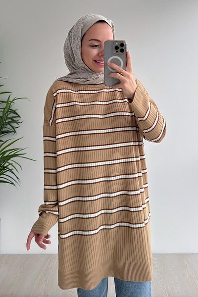 Ka Hijab Lady Hijab Knitwear Tunic - Μπεζ