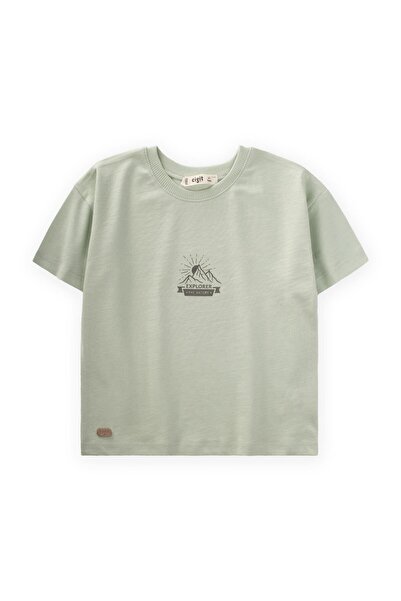 Cigit Dağ Baskılı T-Shırt 2-10 Yaş Su Yeşili