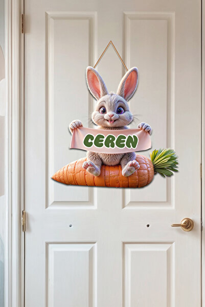 Lotus Digital Havucun Üzerinde Oturan Sevimli Tavşan Tasarımlı Isme Özel Masa...