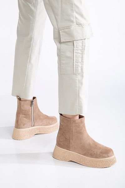 Dilimler Ayakkabı Γυναικείες μπότες Mink Suede - Χοντρή σόλα και ίσιο χωρίς κορδόνια