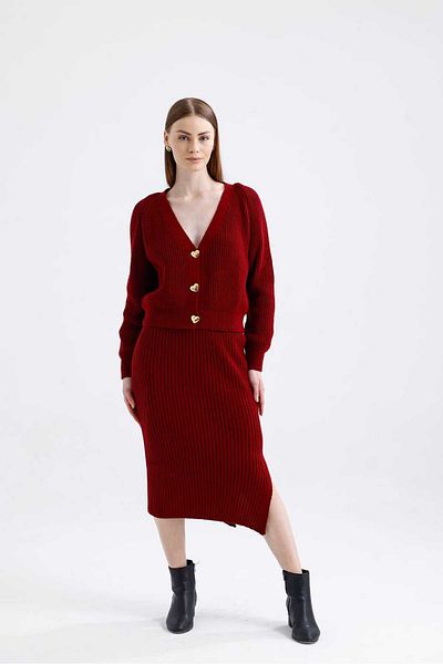 ikomteks Heart Button Detailed Skirt Set