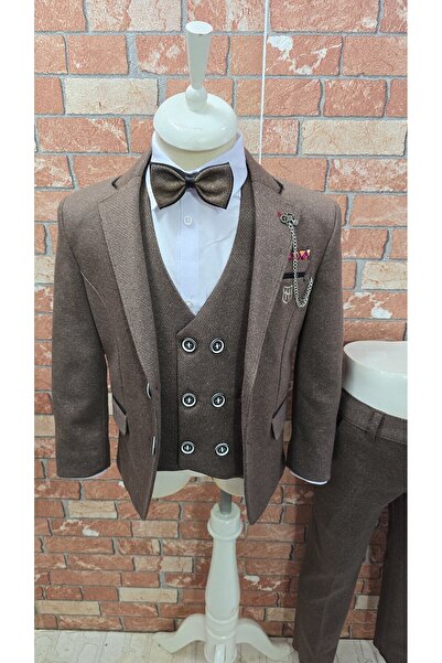 HAYTA Takım Elbise Yelekli Gömlekli Set 5yaş-10yaş Lotus Kahve