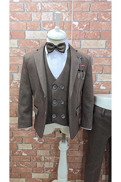 HAYTA Takım Elbise Yelekli Gömlekli Set 5yaş-10yaş Lotus Kahve