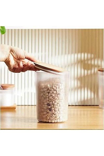 nazeninstoğu Plain Patterned Glass Storage Container - with Airtight Wooden Lid, for Luxury Kitchen and Restaurant Use