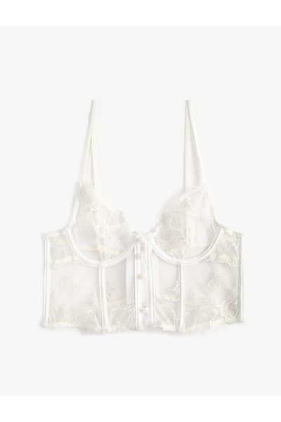 Koton Bridal Bralet Lace Underwire Pearl Detailed Unpadded
