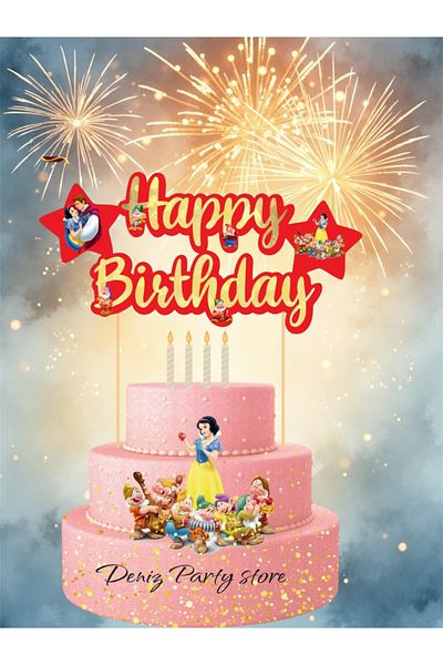 Deniz Party Store Happy Birthday Cake - Cotton Princess Themed and Stick Ornament