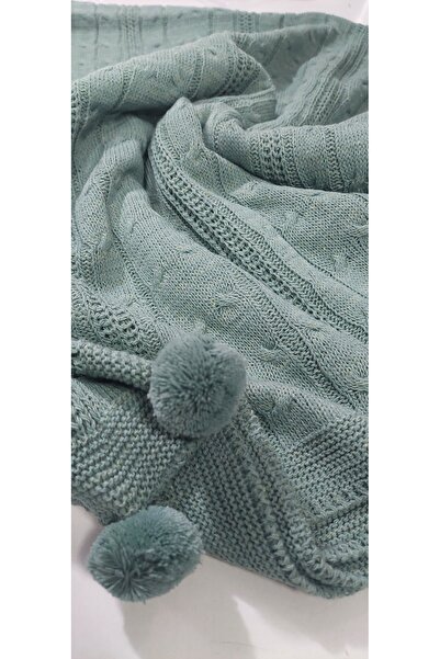 BALADI HOME Pompom Knitwear Tv Blanket 125 X 165 cm Can Be Used as a Shawl and Sofa Cover