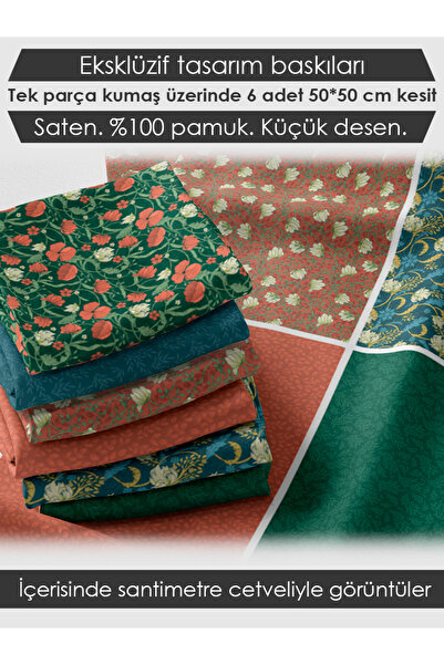 FabricMarket 6 Adet 50x50 cm %100 Pamuk Patchwork Kumaş Seti – Dikiş ve El İşi İçin