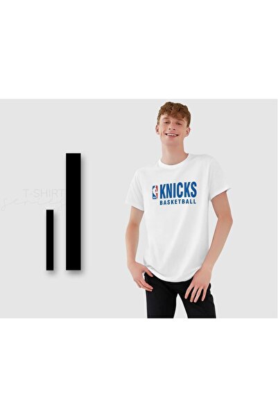 Bk Gift Knicks Basketball Tasarımlı Erkek Beyaz T-shirt, Arkadaşa Hediye, Doğ...